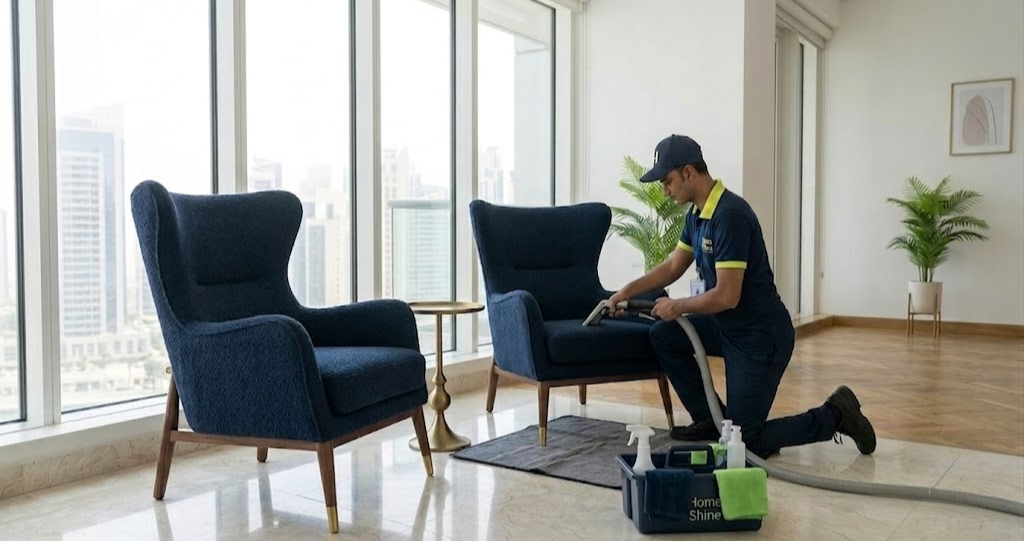 Professional furniture cleaning service in a Dubai home